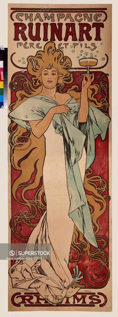 Stock Photo: 4266-22975 Poster for Champagne Ruinart (Upper part) by Mucha, Alfons Marie (1860-1939)/ State A. Pushkin Museum of Fine Arts, Moscow/ 1897/ Czechia/ Colour lithograph/ Art Nouveau/ 174x58,5/ Poster and Graphic design