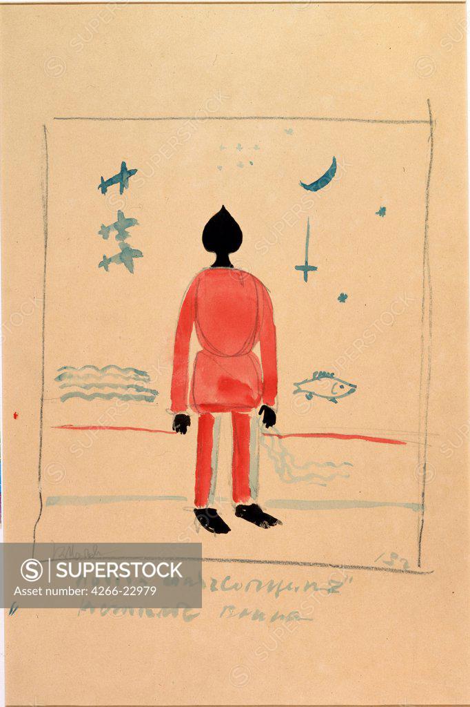 Stock Photo: 4266-22979 Warrior. Costume design for the opera Victory over the sun by A. Kruchenykh by Malevich, Kasimir Severinovich (1878-1935)/ State Russian Museum, St. Petersburg/ 1913/ Russia/ Watercolour and ink on paper/ Theatrical scenic painting/ 54,4x36/ Opera, Balle