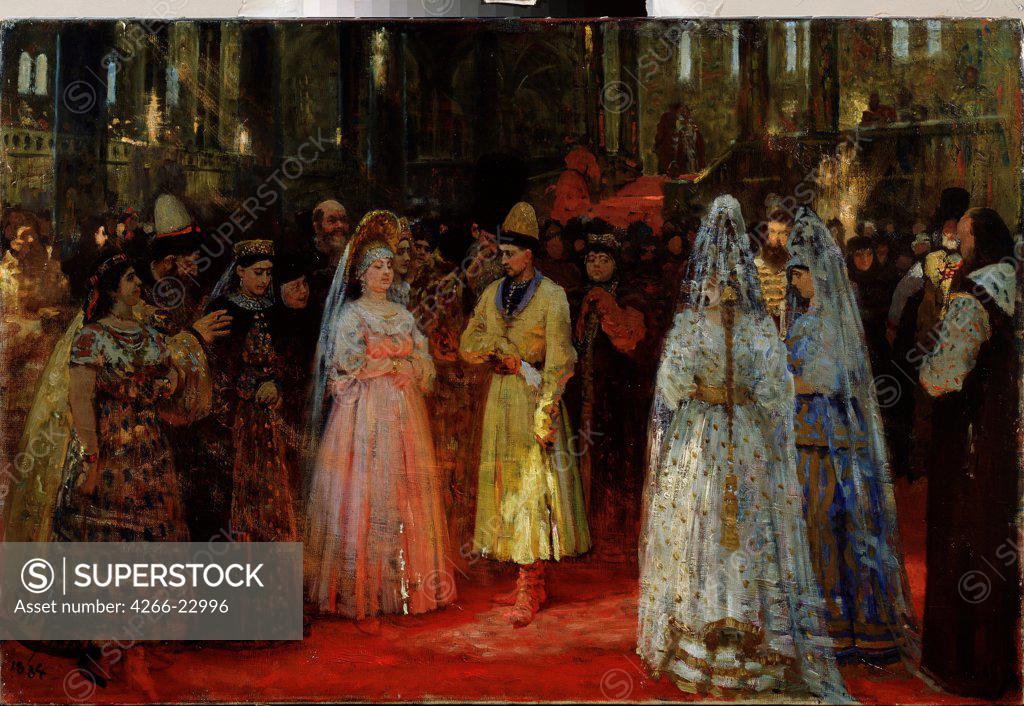 Stock Photo: 4266-22996 The Bride choosing of the Tsar by Repin, Ilya Yefimovich (1844-1930)/ State Art Gallery, Perm/ 1884-1887/ Russia/ Oil on canvas/ Russian Painting of 19th cen./ 65x101/ Genre