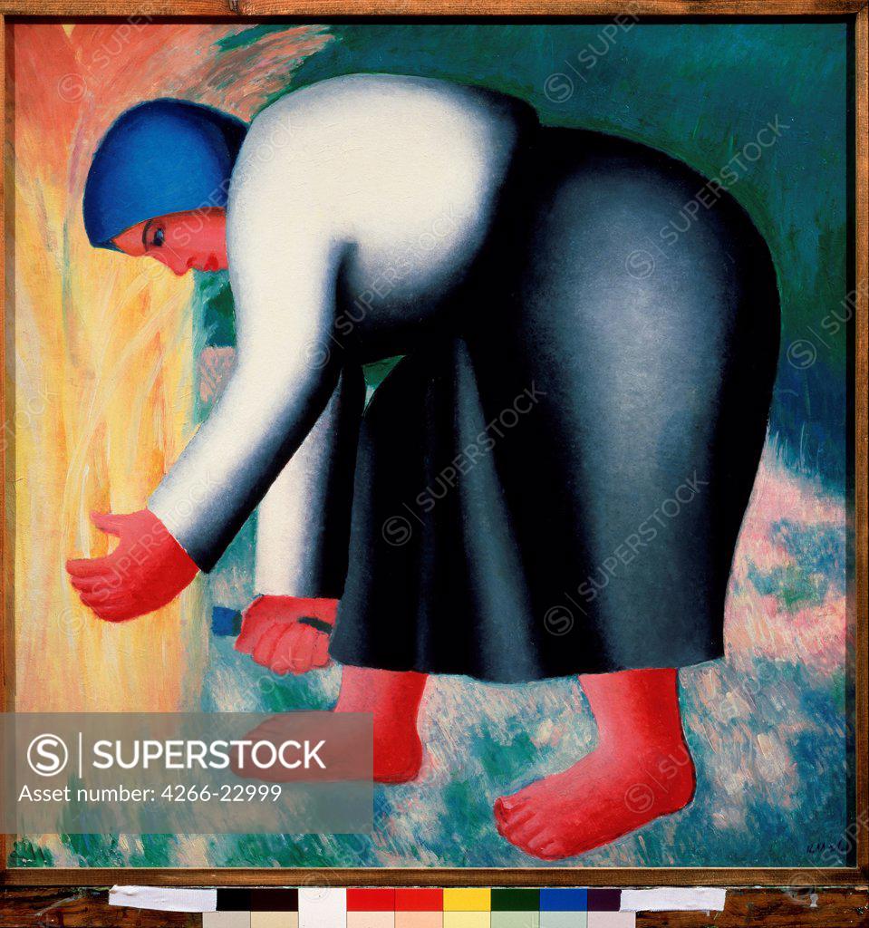 Stock Photo: 4266-22999 A reaper by Malevich, Kasimir Severinovich (1878-1935)/ State Russian Museum, St. Petersburg/ 1928-1932/ Russia/ Oil on playwood/ Russian avant-garde/ 72,4x72/ Genre