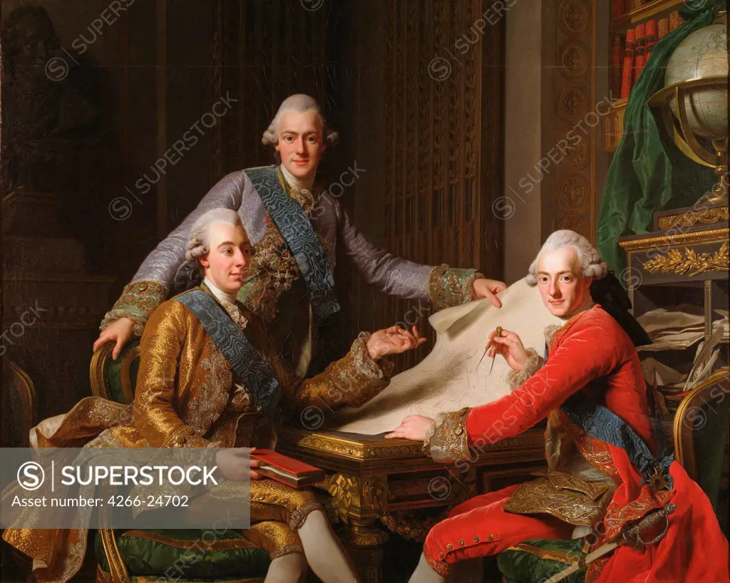 King Gustav III of Sweden and his Brothers by Roslin, Alexander (1718-1793) Nationalmuseum Stockholm 1771 Oil on canvas 162x203 Sweden Rococo Portrait Painting