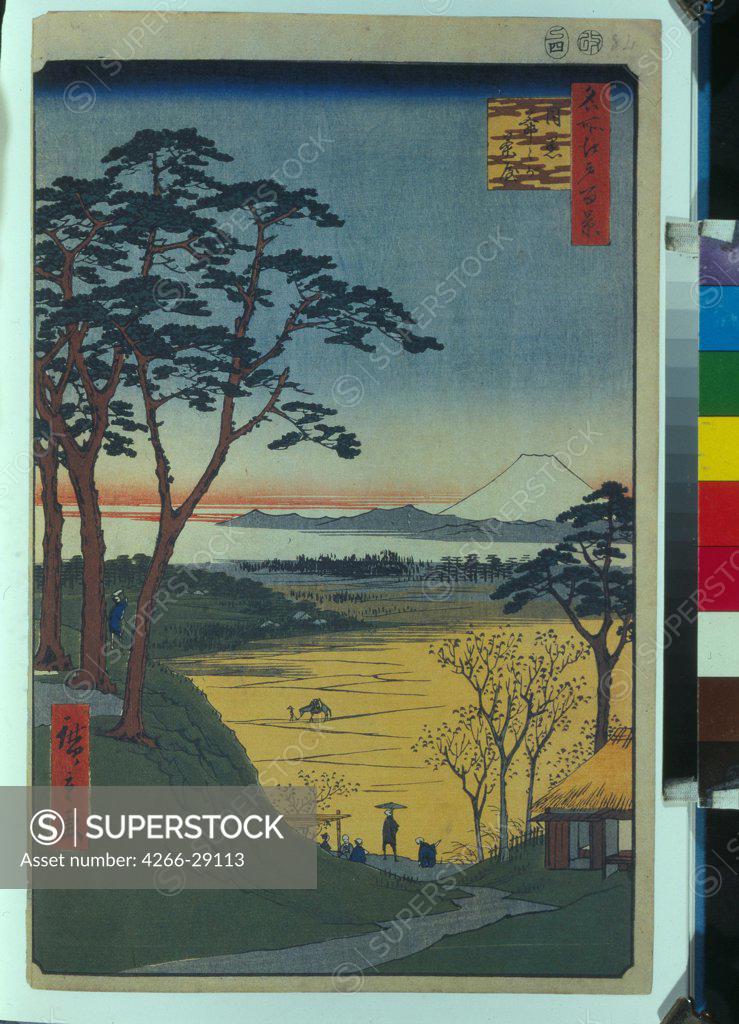 Stock Photo: 4266-29113 Grandpa's Teahouse in Meguro (One Hundred Famous Views of Edo) by Hiroshige, Utagawa (1797-1858) / State Hermitage, St. Petersburg / 1856-1858 / Japan / Colour woodcut / Landscape /