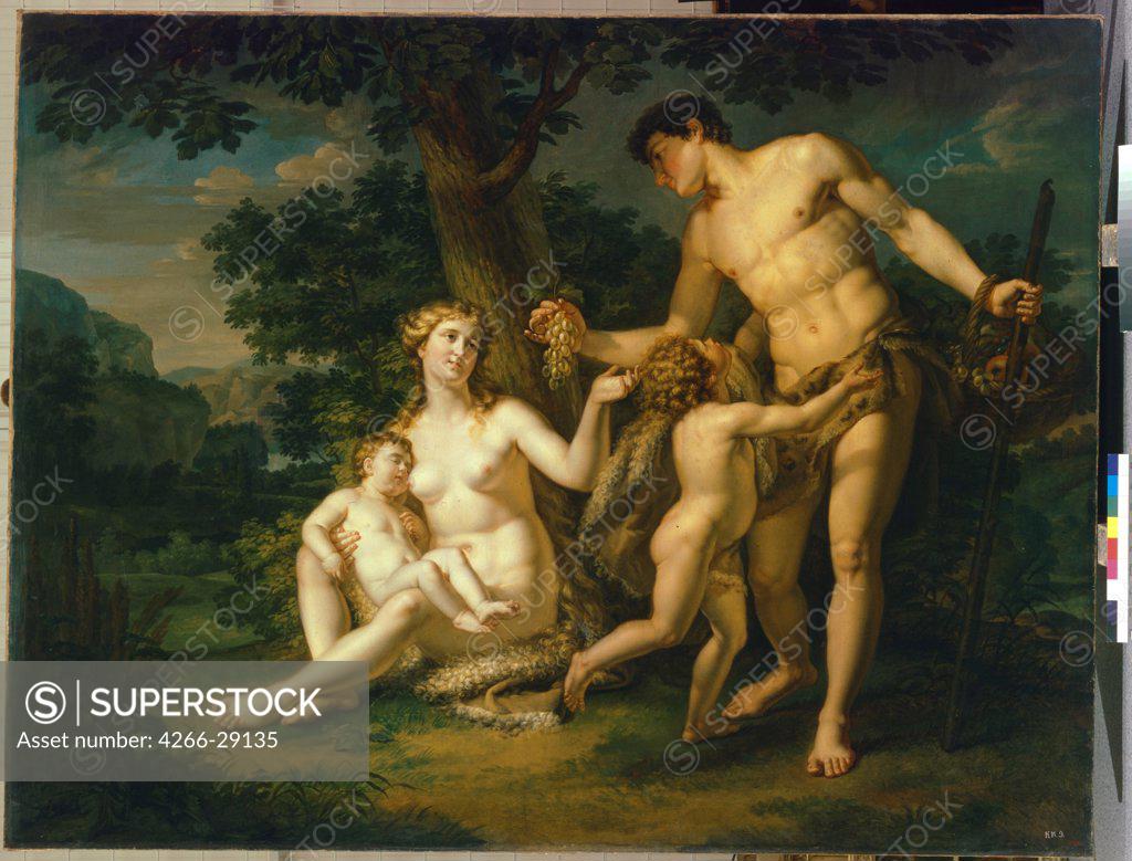 Stock Photo: 4266-29135 Adam and Eve with Children Under A Tree by Ivanov, Andrei Ivanovich (1775-1848) / State Russian Museum, St. Petersburg / 1803 / Russia / Oil on canvas / Bible / 161x208