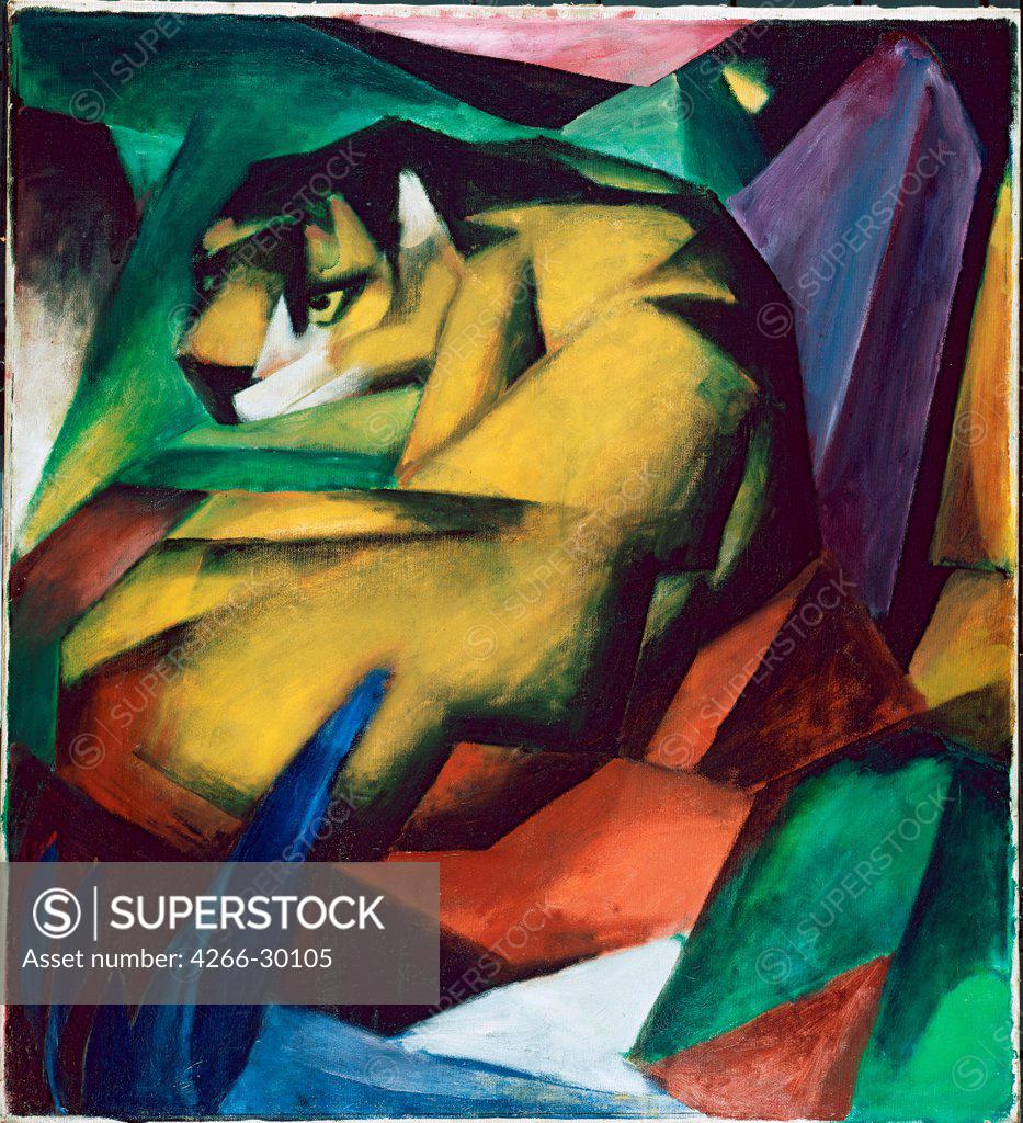 Stock Photo: 4266-30105 The tiger by Marc, Franz (1880-1916) / Stadtische Galerie im Lenbachhaus, Munich / 1912 / Germany / Oil on canvas / Animals and Birds / 115x101,5