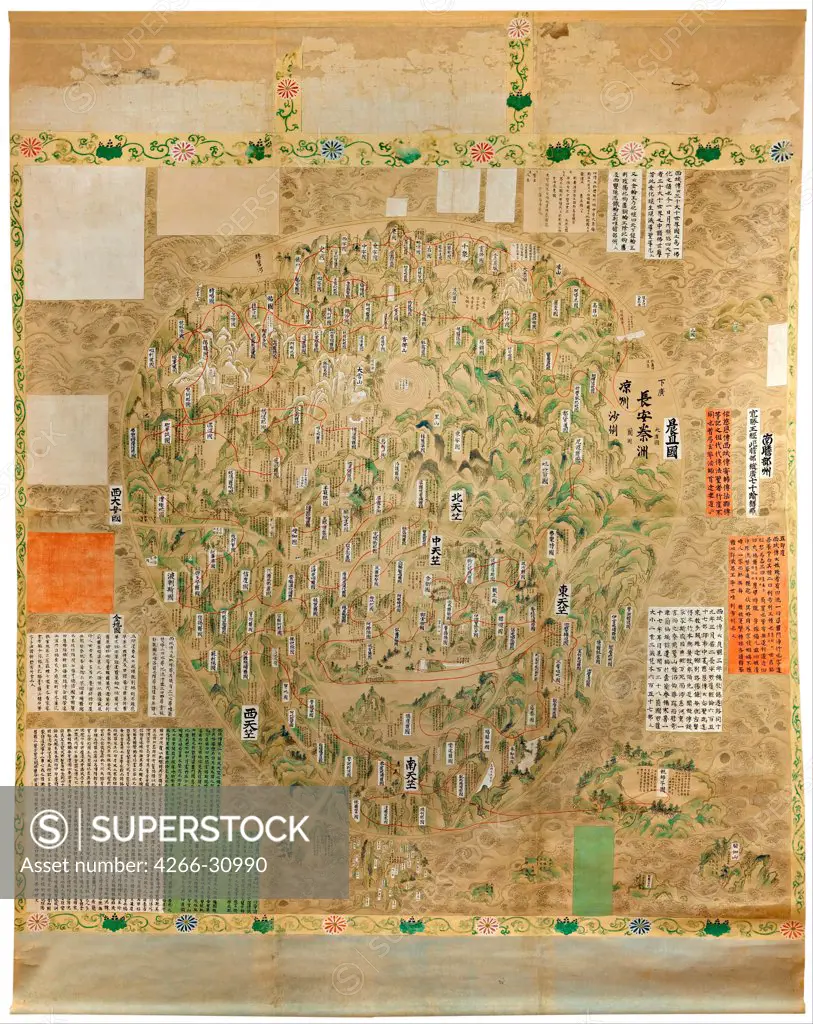 Buddhist map of the world by Anonymous master   / Art Gallery of South Australia / Early 18th cen. / Japan / Watercolour and ink on paper / History / 171x167 / Cartography
