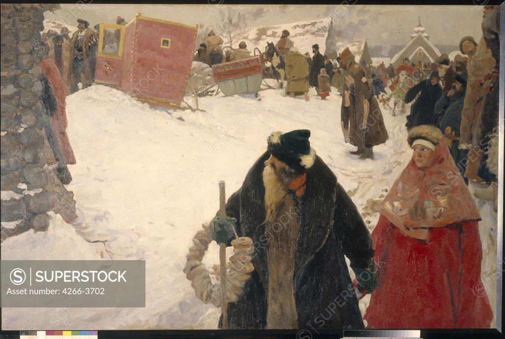 Stock Photo: 4266-3702 Market Place by Sergei Vasilyevich Ivanov, Oil on canvas, 1901, 1864-1910, Russia, Moscow, State Tretyakov Gallery, 152x232