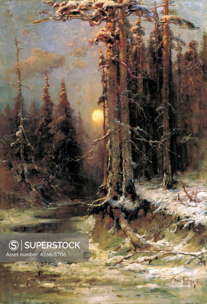 Stock Photo: 4266-3706 Stream in forest by Juli Julievich von Klever (Julius), Oil on canvas, 1889, 1850-1924) Irkutsk, State Art Museum, 143x104