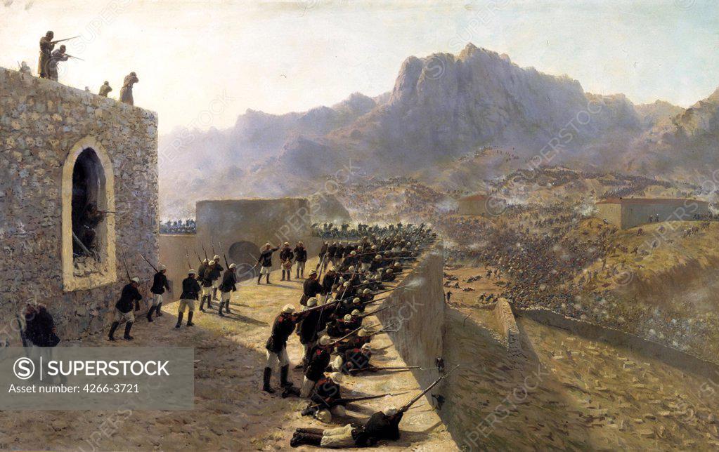 Stock Photo: 4266-3721 Balkan war by Lev Felixovich Lagorio, Oil on canvas, 1891, 1827-1905, Russia, St. Petersburg, State Central Artillery Museum, 138x225
