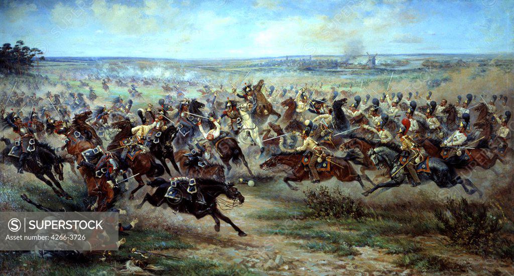 Stock Photo: 4266-3726 Battle by Viktor Viketyevich Masurovsky, Oil on canvas, 1912, 1859-after 1923, Russia, St. Petersburg, State Central Artillery Museum, 233x430