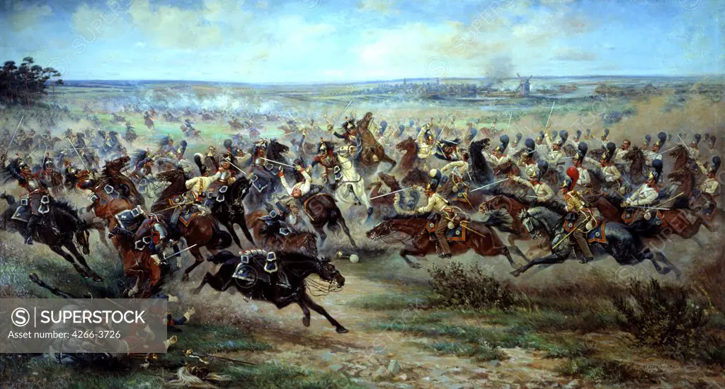 Battle by Viktor Viketyevich Masurovsky, Oil on canvas, 1912, 1859-after 1923, Russia, St. Petersburg, State Central Artillery Museum, 233x430