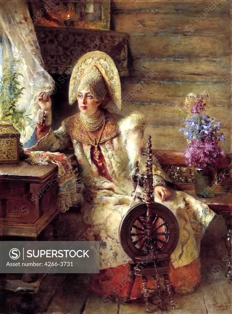 Portrait of Boyar's Wife by Konstantin Yegorovich Makovsky, Oil on canvas, 1890s, 1839-1915, Russia, Nizhny Novgorod, State Art Museum, 128x96