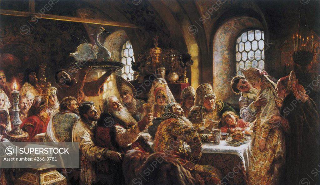 Stock Photo: 4266-3781 People celebrating by Konstantin Yegorovich Makovsky, Oil on canvas, 1883, 1839-1915, Usa, San Francisco, De Young Museum, 236x400