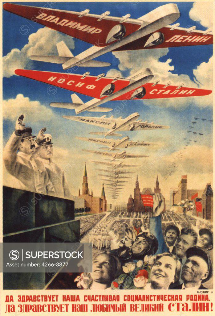 Stock Photo: 4266-3877 Poster by Gustav Klutsis, Color lithograph, 1935, Poster and Graphic design Poster, 1895-1938, Russia, Moscow, Russian State Library,