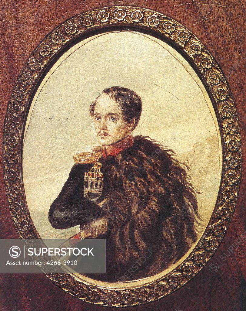 Stock Photo: 4266-3910 Self- portrait by Mikhail Yuryevich Lermontov, Watercolor on paper, 1837, 1814-1841, Institut of Russian Literature IRLI (Pushkin-House), St Petersburg
