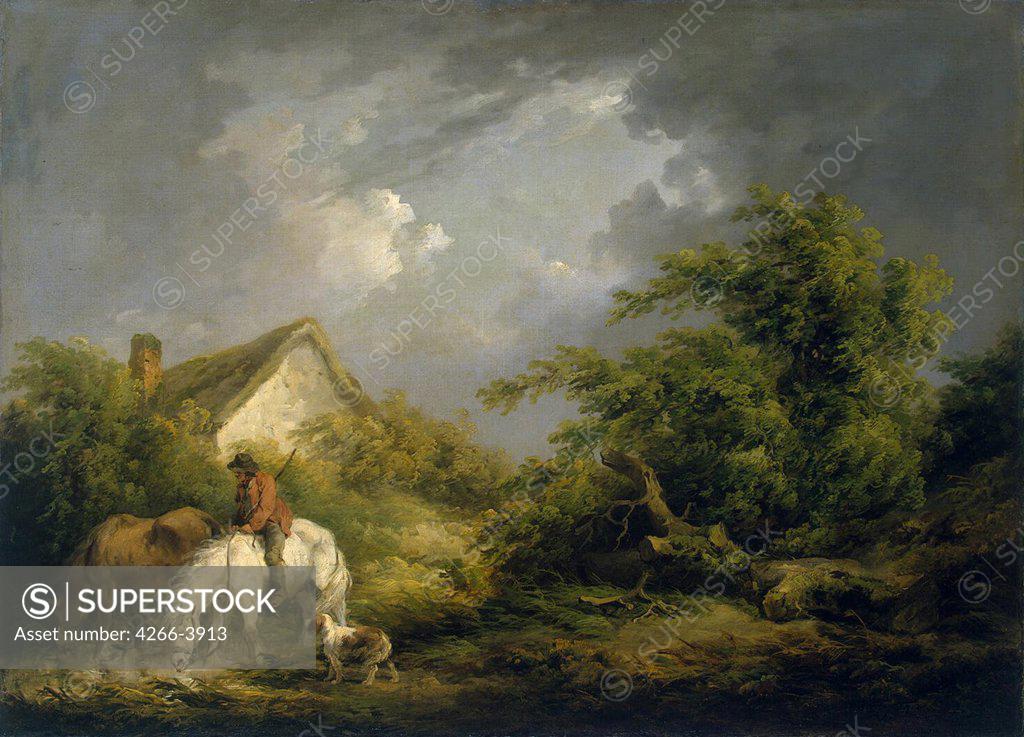 Stock Photo: 4266-3913 Landscape with moody sky by George Morland, oil on canvas, 1791, 1736-1804, Russia, St. Petersburg, State Hermitage, 85x117