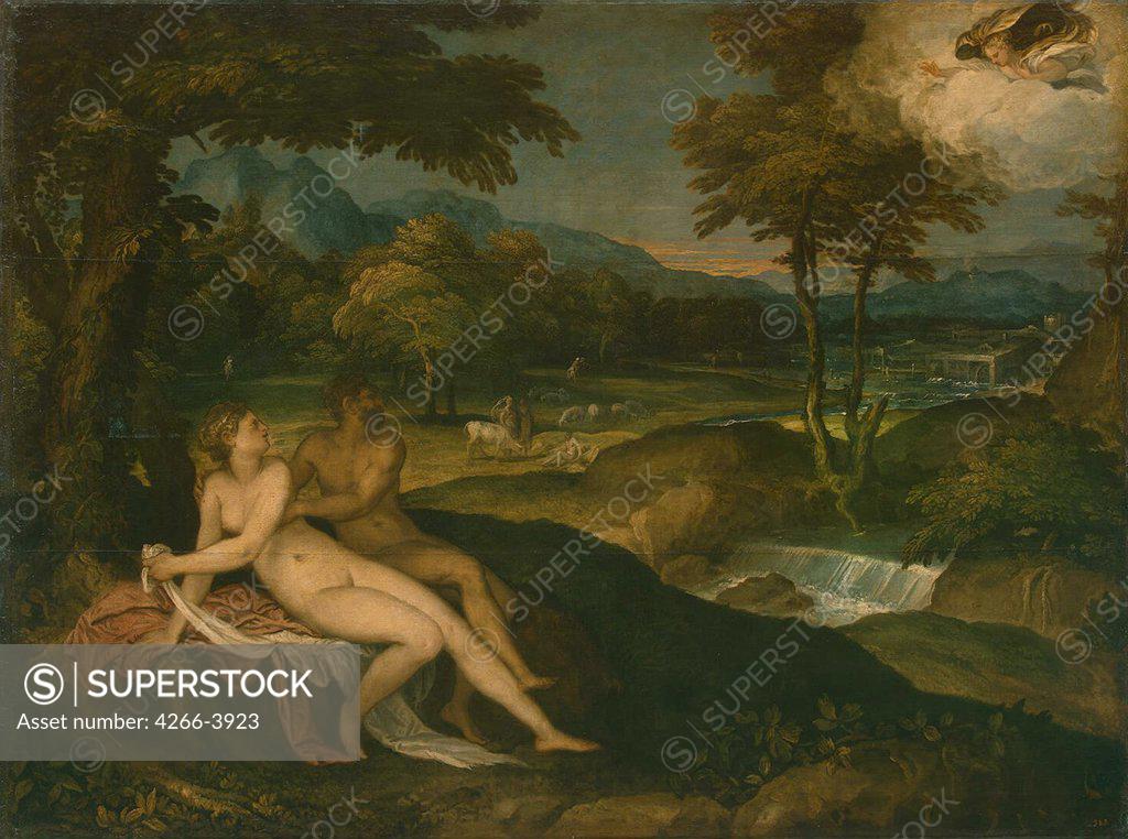 Stock Photo: 4266-3923 Landscape with Jupiter and Io by Lambert Sustris, oil on canvas, between 1558 and 1563, 1515/20-after 1591, Russia, St. Petersburg, State Hermitage, 205, 5x275