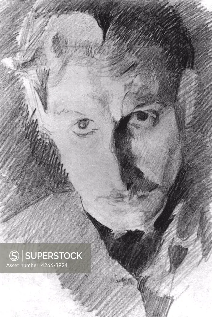 Self-portrait by Mikhail Alexandrovich Vrubel, pencil on paper, 1885, 1856-1910, Russia, Kiev, Museum of Russian Art, 13x9