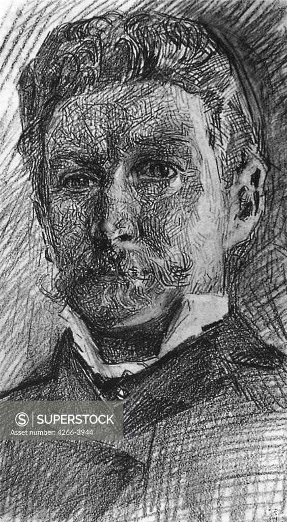 Stock Photo: 4266-3944 Portrait of man by Mikhail Alexandrovich Vrubel, pencil on paper, 1905, 1856-1910, Russia, St. Petersburg, State Russian Museum