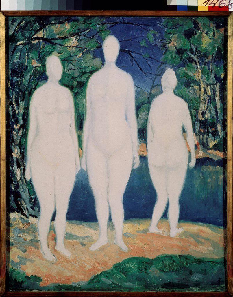 Bathers by Malevich, Kasimir Severinovich (1878-1935)/ State Russian Museum, St. Petersburg/ 1908 or after 1927/ Russia/ Oil on canvas/ Russian avant-garde/ 59x48/ Genre