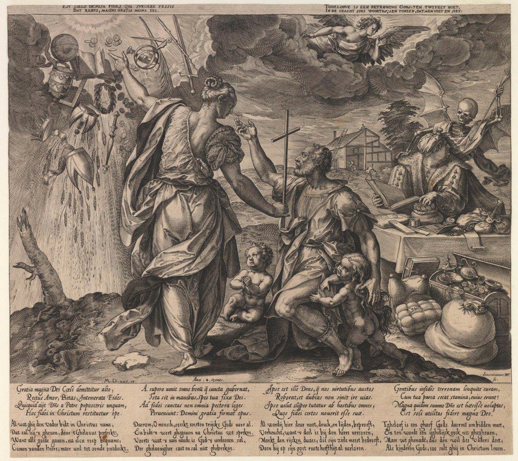 The Two Deaths by Wierx, Hieronymus (1553-1619)/ Private Collection/ Second half of the16th cen./ Flanders/ Etching/ Baroque/ 30x32,5/ Mythology, Allegory and Literature