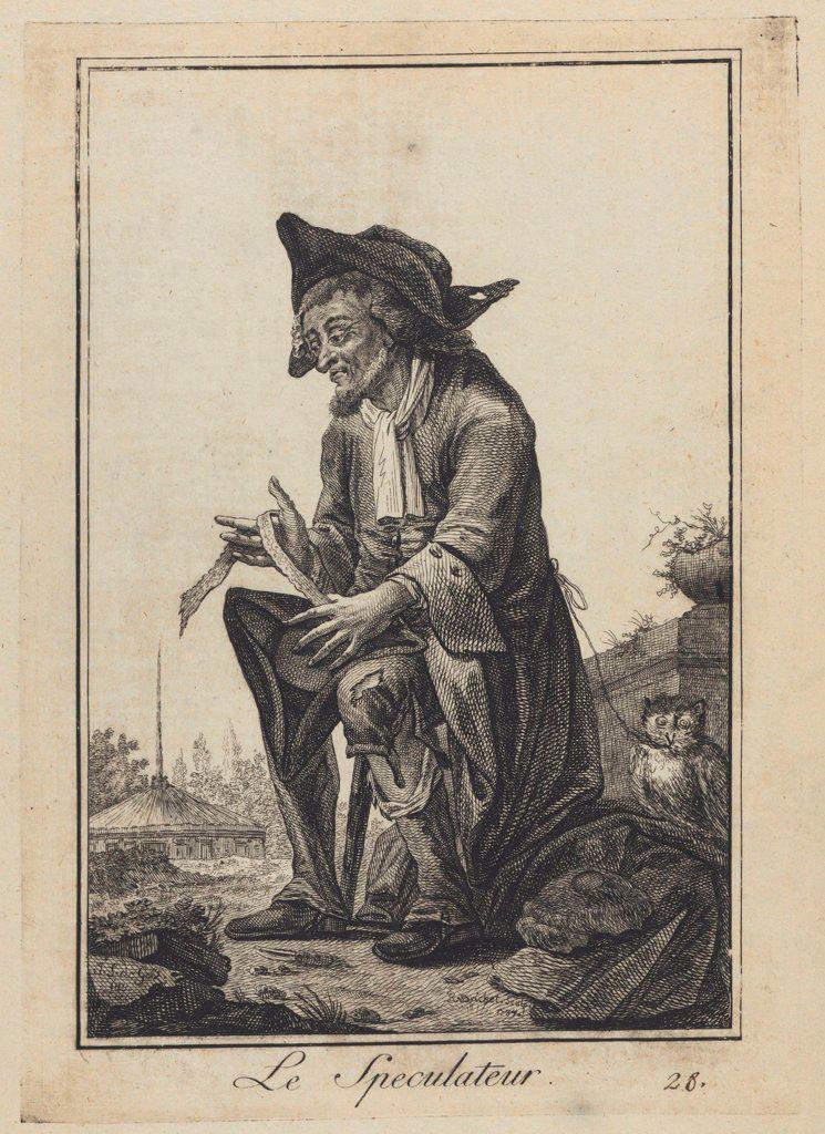 Le Speculateur (The Speculator) by Goez, Joseph Franz, von (1754-1815)/ Private Collection/ 1784/ Germany/ Copper engraving/ Satire/ 23,5x16,2/ Genre