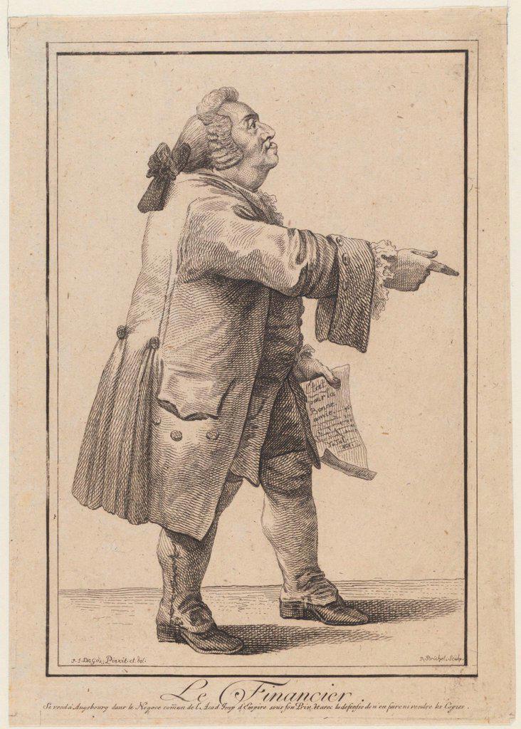 Le Financier (The Financier) by Goez, Joseph Franz, von (1754-1815)/ Private Collection/ 1784/ Germany/ Copper engraving/ Satire/ 23,5x16,2/ Genre