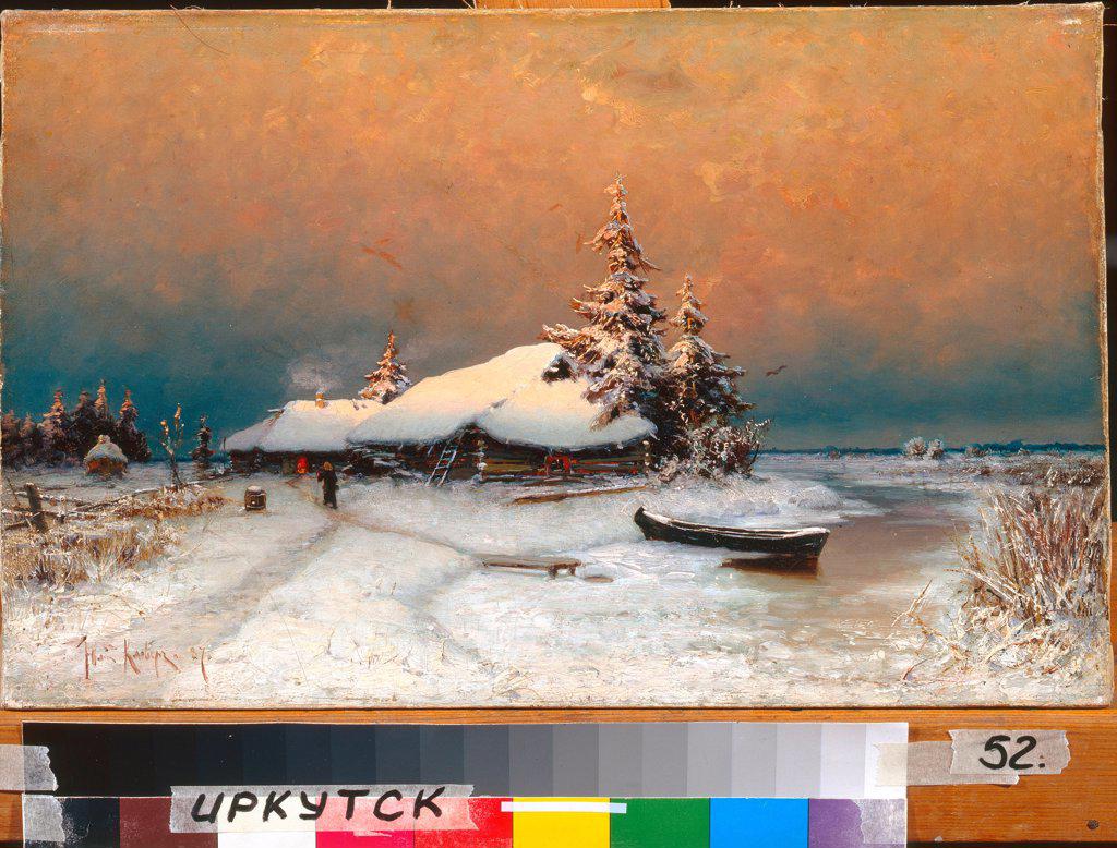 Winter Sunset by Klever, Juli Julievich (Julius), von (1850-1924)/ State Art Museum, Irkutsk/ 1887/ Russia/ Oil on canvas/ Realism/ 28x45,5/ Landscape