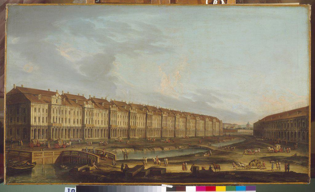 View of the Twelve Collegia building in Saint Petersburg by Anonymous, 18th century  / State Russian Museum, St. Petersburg/ Mid of the 18th cen./ Russia/ Oil on canvas/ Rococo/ 72x121/ Architecture, Interior,Landscape