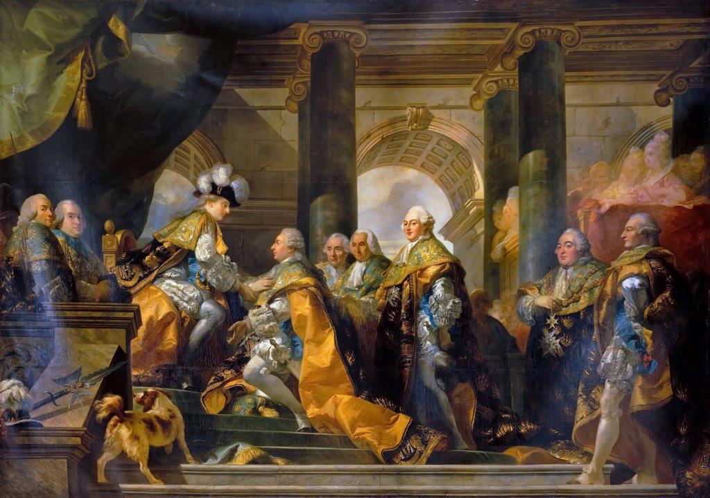 Louis XVI received at Reims the homage of the Knights of the Holy Spirit, 13 June 1775 by Doyen, Gabriel Francois (1726-1806) / Musee de l'Histoire de France, Chateau de Versailles / 1775 / France / Oil on canvas / Genre,History / 345x485 / Rococo