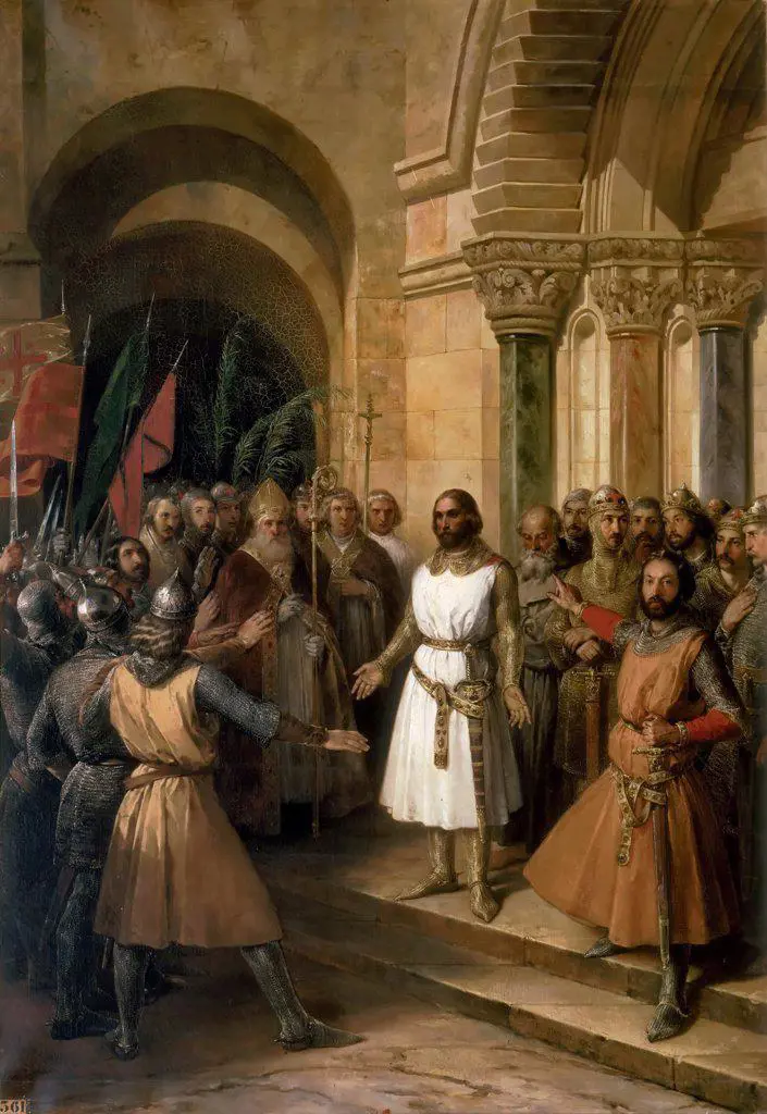 The election of Godfrey of Bouillon as the King of Jerusalem on July 23, 1099 by Madrazo y Kuntz, Federico de (1815-1894) / Musee de l'Histoire de France, Chateau de Versailles / 1838 / France / Oil on canvas / History / 197,5x138 / History painting