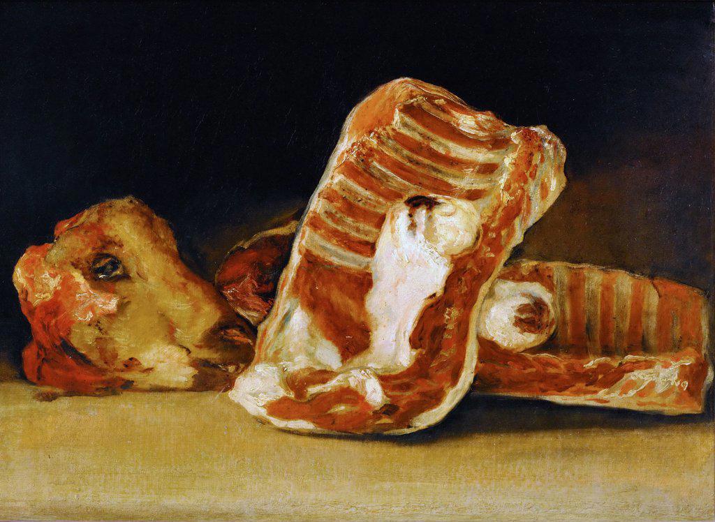 Still life of Sheep's Ribs and Head (The Butcher's counter) by Goya, Francisco, de (1746-1828) / Louvre, Paris /Spain / Oil on canvas / Still Life / 45x62 / Romanticism