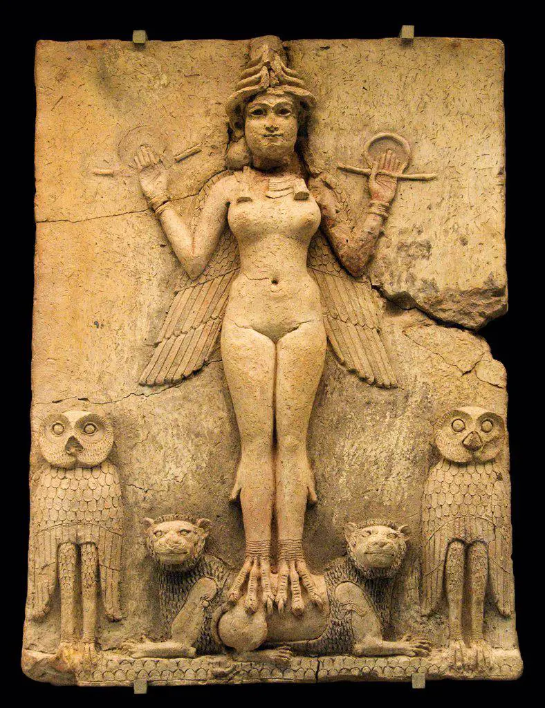 Ishtar, Queen of Night by Assyrian Art  / British Museum, London/ 19th century BC/ Limestone/ The Oriental Arts/ 49,5x37/ Mythology, Allegory and Literature