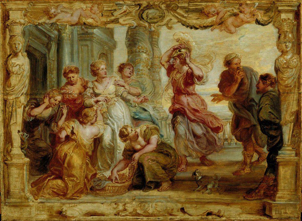 Achilles recognized among the daughters of Lycomedes by Rubens, Pieter Paul (1577-1640)/ Museum Boijmans Van Beuningen, Rotterdam/ 1630-1635/ Flanders/ Oil on wood/ Baroque/ 45,5x61,2/ Mythology, Allegory and Literature