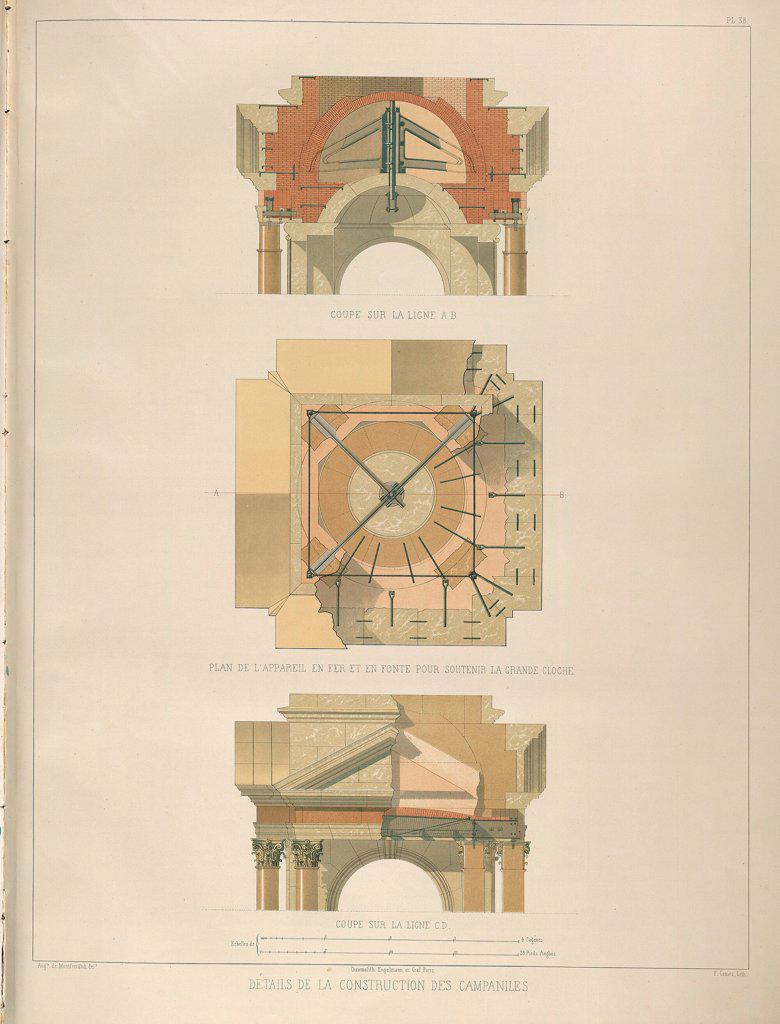 Detail of the bell tower construction (From: The Construction of the Saint Isaac's Cathedral) by Montferrand, Auguste, de (1786-1858)/ Private Collection/ 1845/ France/ Lithograph/ Classicism/ Architecture, Interior