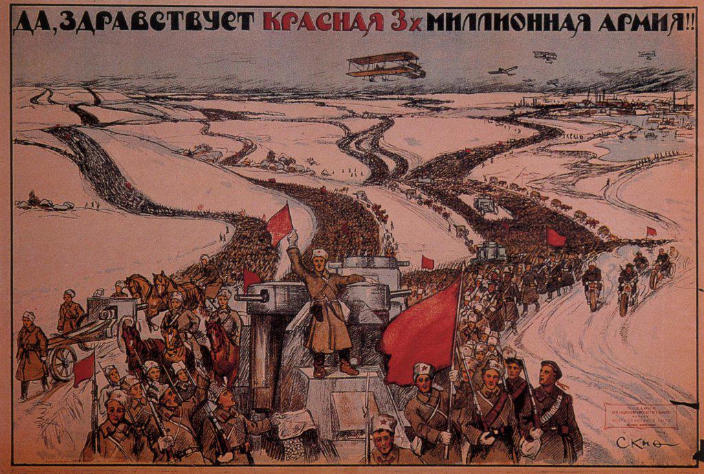 Long Live the Three-million Man Red Army! by Anonymous  / Russian State Library, Moscow/ 1919/ Russia/ Colour lithograph/ Soviet political agitation art/ History,Poster and Graphic design