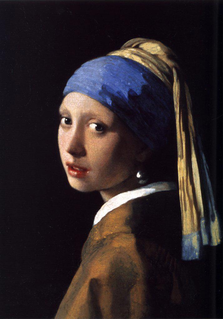 A girl with pearl earring by Jan Vermeer, oil on canvas, 1665, 1632-1675, Holland, Hague, The Mauritshuis, 46, 5x40