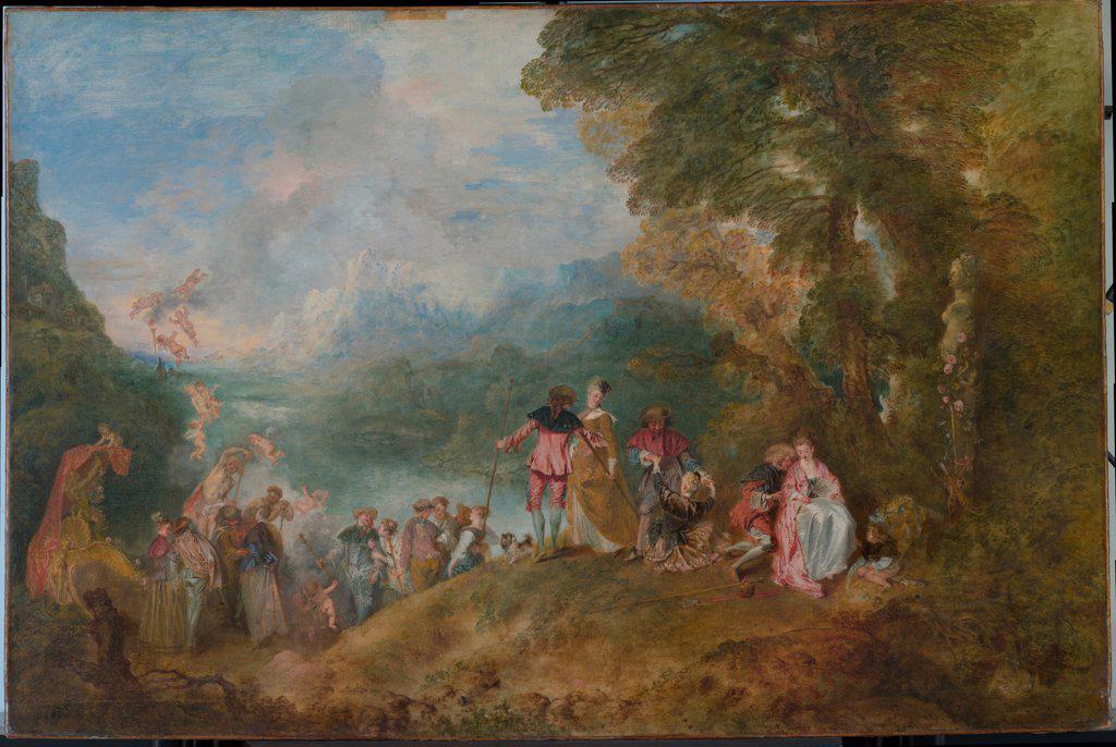 Pilgrimage to Cythera (Embarkation for Cythera) by Watteau, Jean Antoine (1684-1721)/ Louvre, Paris/ 1717/ France/ Oil on canvas/ Rococo/ 129?194/ Mythology, Allegory and Literature