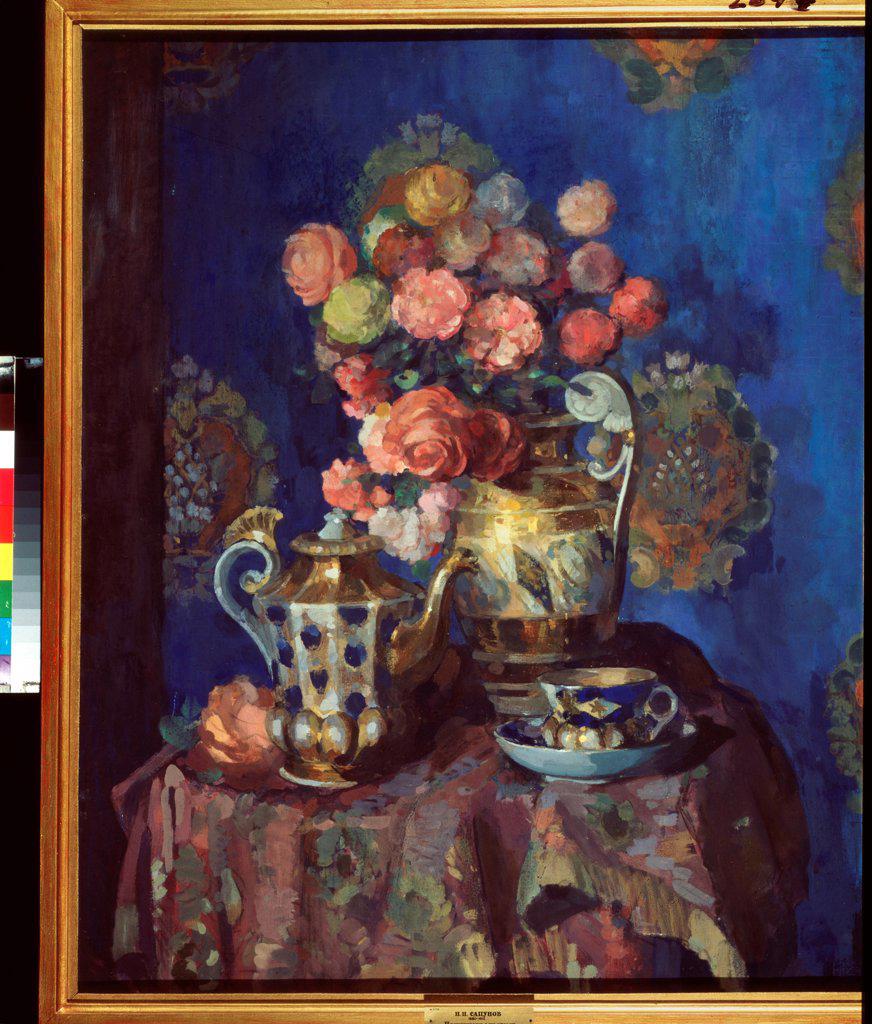 Still life with flowers by Sapunov, Nikolai Nikolayevich (1880-1912)/ State Russian Museum, St. Petersburg/ Russia/ Tempera and pastel on cardboard/ Art Nouveau/ 104x84,5/ Still Life