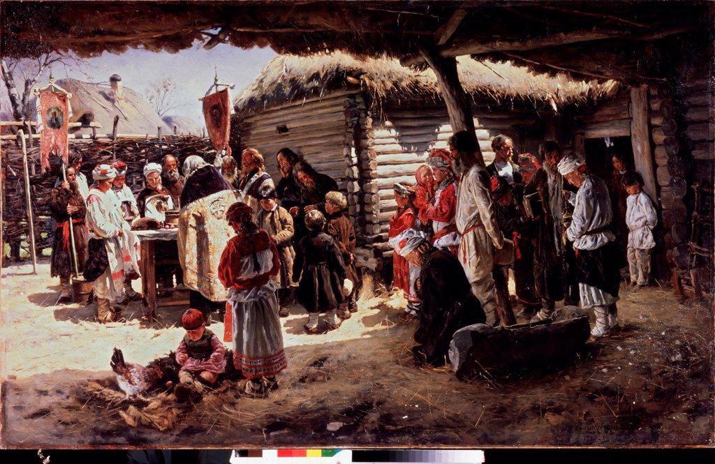 Easter public prayer by Makovsky, Vladimir Yegorovich (1846-1920)/ State Museum of History and Art, Serpukhov/ 1887-1888/ Russia/ Oil on canvas/ Russian Painting of 19th cen./ 192x119/ Genre