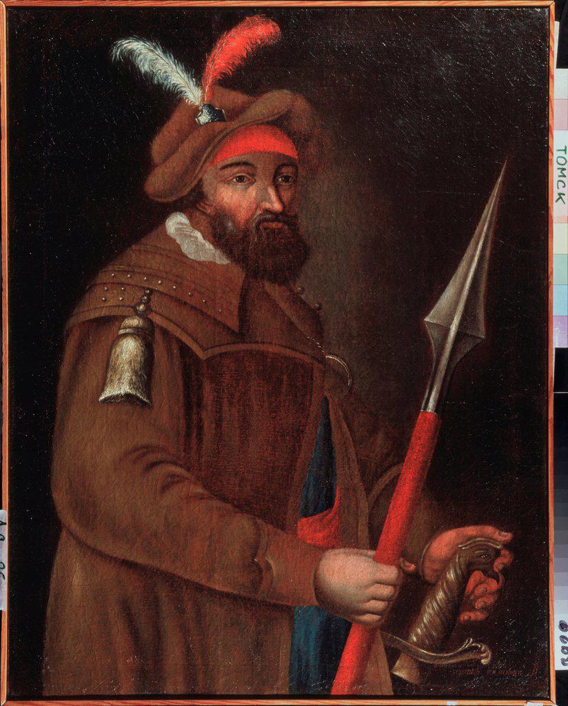 Portrait of the Cossack's leader, Conqueror of Siberia Yermak Timopheyevich (?-1585) by Russian master  / State Art Museum, Tomsk/ Early 18th cen./ Russia/ Oil on canvas/ Russian Art of 18th cen./ 88,5x68/ Portrait