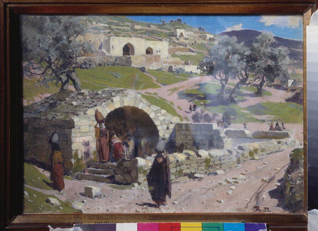 The St. Mary's Well in Nazareth by Polenov, Vasili Dmitrievich (1844-1927)/ State Tretyakov Gallery, Moscow/ 1882/ Russia/ Oil on canvas/ Russian Painting of 19th cen./ 22,7x32/ Landscape