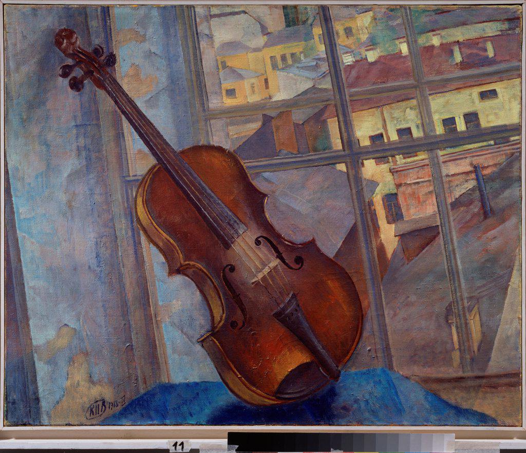 Violin by Petrov-Vodkin, Kuzma Sergeyevich (1878-1939)/ State Russian Museum, St. Petersburg/ 1918/ Russia/ Oil on canvas/ Russian Painting, End of 19th - Early 20th cen./ 65x80/ Still Life