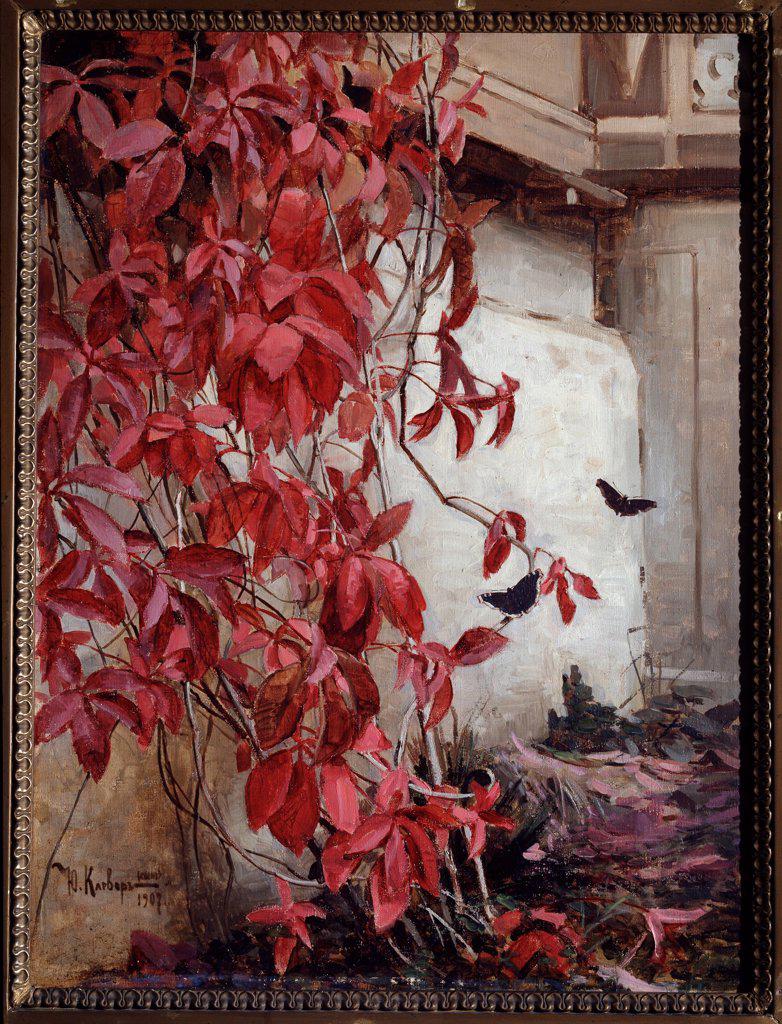 Virginia creeper by Klever, Juli Julievich (Julius), von (1850-1924)/ State Open-air Museum Peterhof, St. Petersburg/ 1907/ Russia/ Oil on canvas/ Russian Painting, End of 19th - Early 20th cen./ Landscape