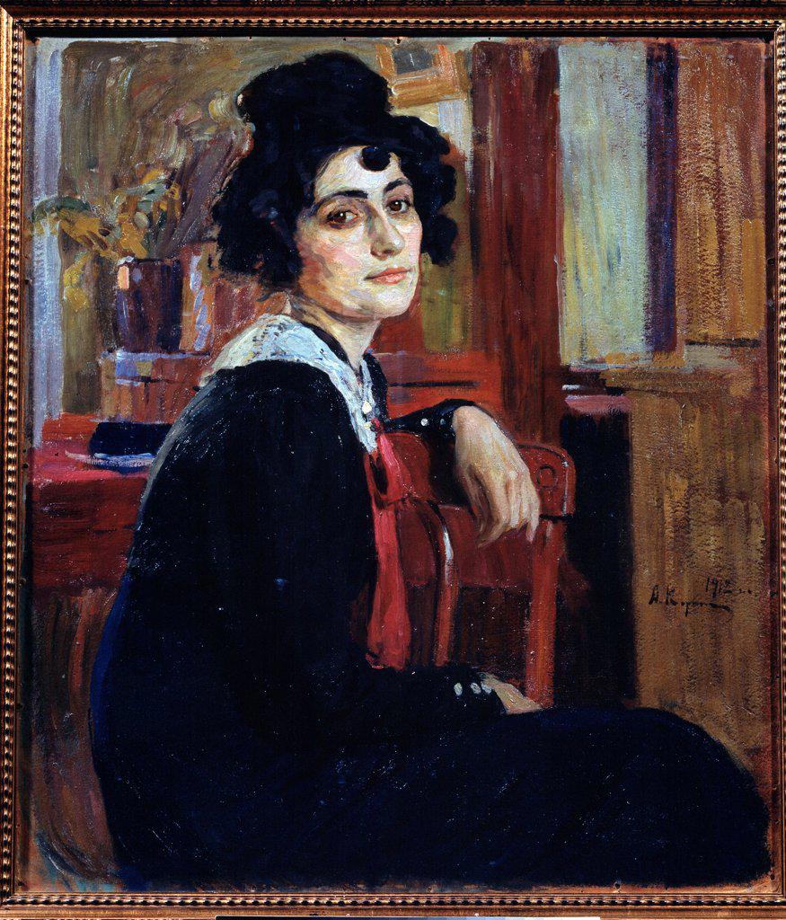 A frenchwoman by Korin, Alexei Mikhaylovich (1865-1923)/ State S. Ersya Mordovian Art Museum, Saransk/ 1912/ Russia/ Oil on canvas/ Russian Painting, End of 19th - Early 20th cen./ 80x72/ Portrait