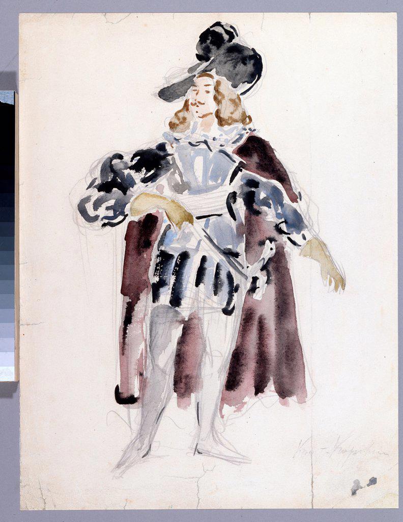 Costume design for the opera The stone Guest by A. Dargomyzhsky by Korovin, Konstantin Alexeyevich (1861-1939)/ A. Pushkin Memorial Museum, St. Petersburg/ 1906/ Russia/ Watercolour on paper/ Theatrical scenic painting/ 35x26,7/ Opera, Ballet, Theatre
