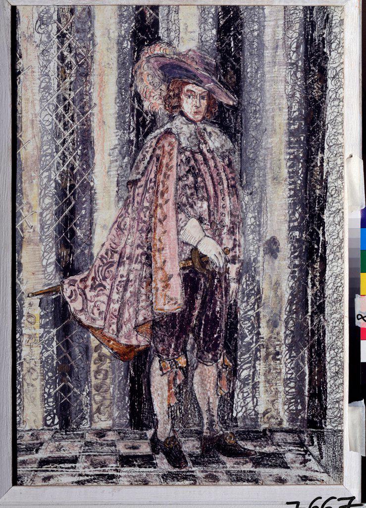 Costume design for the opera Don Juan by W.A. Mozart by Lushin, Alexander Fyodorovich (1902-?)/ Bolshoi Theatre Museum, Moscow/ 1948/ Russia/ Gouache and Tempera on cardboard/ Theatrical scenic painting/ Opera, Ballet, Theatre