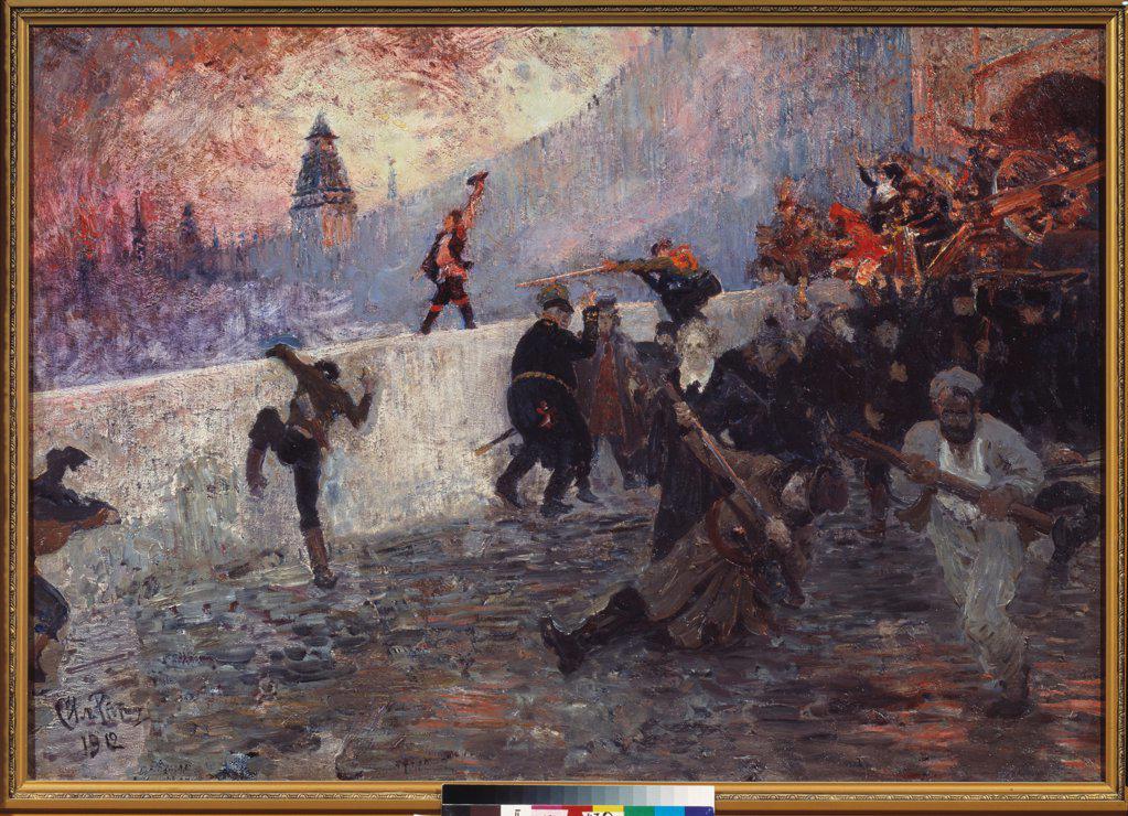 The Siege of Moscow in 1812 by Repin, Ilya Yefimovich (1844-1930)/ State Tretyakov Gallery, Moscow/ 1912/ Russia/ Oil on canvas/ Russian Painting, End of 19th - Early 20th cen./ 100,5x143/ History