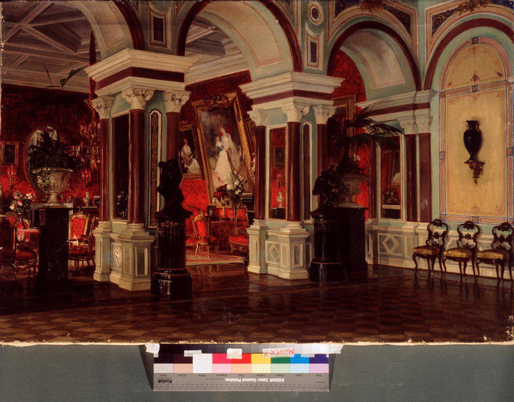 Drawing Room by Liphart, Ernest Karlovich (1847-1932)/ National Art Museum of Belorussian Republik, Minsk/ 1913/ Russia/ Oil on canvas/ Russian Painting, End of 19th - Early 20th cen./ 71,2x106,5/ Architecture, Interior