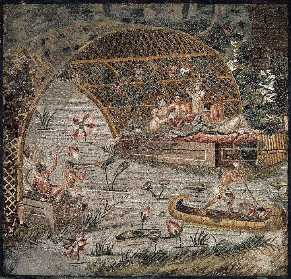 Nile mosaic of Palestrina by Classical Antiquities   Staatliche Museen, Berlin 3rd cen. BC Mosaic 95x102 Classical Antiquities Landscape,Genre Archaeology