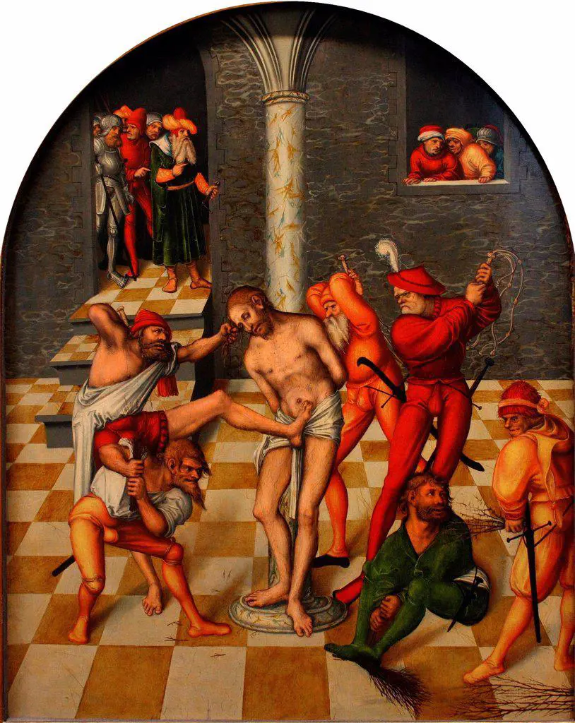 The Flagellation of Christ by Cranach, Lucas, the Elder (1472-1553) / Art History Museum, Vienne / 1538 / Germany / Oil on wood / Bible / 108x84